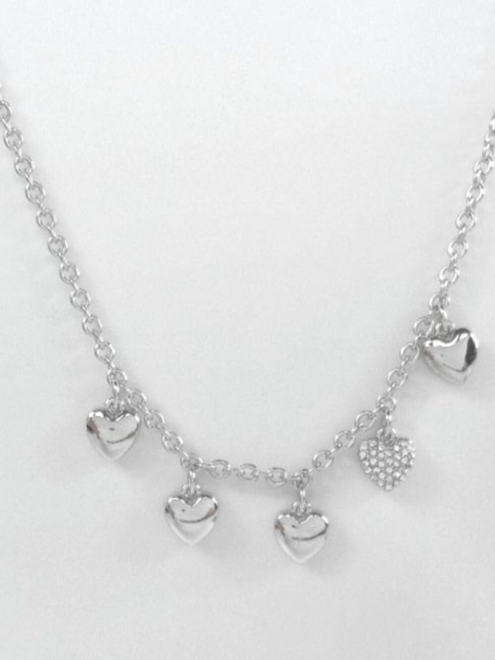 Fossil Heart Charms Solids and Crystal Pendants Silver tone Necklace